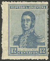 ARGENTINA: GJ.518, 1920 12c. San Martín With FISCAL SUN WATERMARK, Mint Lightly Hinged, Off-center As The Other Few Know - Brieven En Documenten