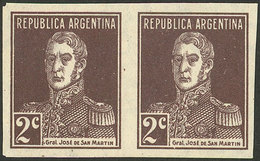 ARGENTINA: GJ.596P, 1924 2c. San Martín W/o Period, IMPERFORATE PAIR, MNH (+50%), VF Quality! - Cartas & Documentos