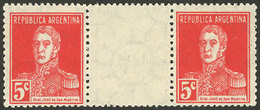 ARGENTINA: GJ.599EV, Horizontal GUTTER Pair, Mint With Tiny Hinge Marks, Excellent Quality! - Lettres & Documents