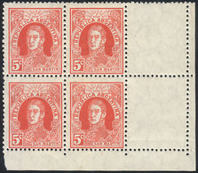 ARGENTINA: GJ.622CD, 1926 5c. San Martín, Block Of 4 With LABELS AT RIGHT, Very Nice! - Brieven En Documenten