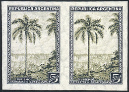 ARGENTINA: GJ.793P, 5P. Iguazú Falls, Watermark Sun With Straight Rays, IMPERFORATE PAIR, MNH (+30%), Excellent Quality! - Covers & Documents