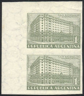 ARGENTINA: GJ.855P, 1942 Postal Savings Bank, IMPERFORATE PAIR, MNH, With Sheet Corner, Excellent Quality! - Briefe U. Dokumente