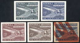 ARGENTINA: GJ.867, 1942 Discovery Of America 450 Years, Cmpl. Set Of 5 Different TRIAL COLOR PROOFS, VF Quality! - Covers & Documents