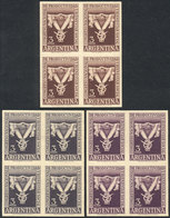 ARGENTINA: GJ.1058, 1955 National Conference On Productivity And Social Welfare, PROOFS On Ordinary Paper, BLOCKS OF 4 I - Storia Postale