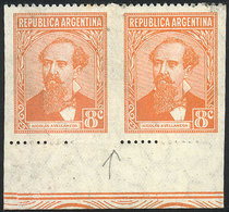 ARGENTINA: GJ.746PV, 8c. Avellaneda, Pair IMPERFORATE VERTICALLY, Mint Very Lightly Hinged, VF Quality, Rare! - Lettres & Documents