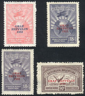 ARGENTINA: GJ.720/722 + 721A, 1932 Zeppelin, Cmpl. Set Of 3 Values + 18c. In Lilac-gray, VF Quality! - Airmail