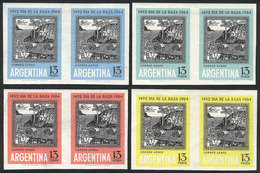 ARGENTINA: GJ.1287, 1964 Discovery Of America, TRIAL COLOR PROOFS, 4 Imperforate Pairs Printed On Gummed Paper With Wate - Luchtpost