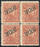 ARGENTINA: GJ.10a, ½c. Little Envelope With INVERTED Overprint, Superb Block Of 4, Rare In This Condition! - Officials
