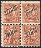 ARGENTINA: GJ.10a, ½c. Little Envelope With INVERTED Overprint, Superb Block Of 4, Rare In This Condition! - Dienstzegels