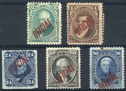 ARGENTINA: GJ.30/34, 1884 Cmpl. Set Of 5 Values With Red Overprint, VF Quality, Rare, Catalog Value US$546 - Service