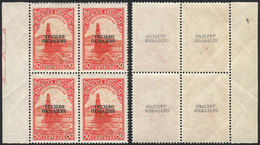 ARGENTINA: GJ.663a, 50c. Petroleum, With INVERTED OVERPRINT, MNH Block Of 4 (+50%), Also Offset Impression Of The Ovpt.  - Service