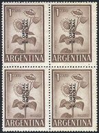 ARGENTINA: GJ.737a, 1P. Sunflower, Block Of 4 With DOUBLE OVERPRINT, MNH (+50%), VF Quality, Rare! - Officials