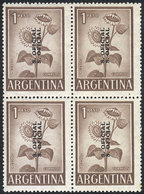 ARGENTINA: GJ.737a, 1P. Sunflower, Block Of 4 With DOUBLE OVERPRINT, MNH (+50%), VF Quality, Rare! - Oficiales