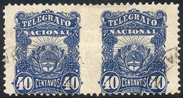 ARGENTINA: GJ.3PV, Telégrafo Nacional 40c. Of 1887, Used Horizontal Pair IMPERFORATE BETWEEN, With Tiny Pin Hole Barely  - Telegraphenmarken