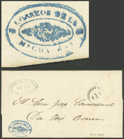 ARGENTINA: Rare Roccoco-style Cancel Of "CORREOS DE LA MAGDALENA" In Blue, On A Folded Cover To Buenos Aires, With Arriv - Briefe U. Dokumente