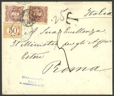 ARGENTINA: Cover Sent To Roma Franked With 2 Examples Of GJ.54 With Rosario Cancel For 14/FE/1884. It Also Bears "T25" D - Brieven En Documenten