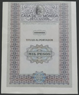 ARGENTINA: Proof Of A Bearer Bond Printed By Casa De Moneda, Circa 1950, Very Nice! - Autres & Non Classés