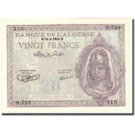 Billet, Algeria, 20 Francs, 1944, 1944-04-24, KM:92a, SPL - Algerien