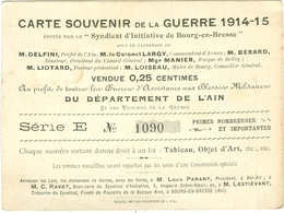Carte Tombola Guerre 1914-18 Pour Blessés De L'Ain - Sin Clasificación
