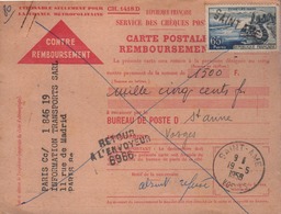 Lettre Griffée Timbre N° 1131 Oblitéré Avec Griffe "SAINT AME" Et Cachet Manuel I9 -5 I958 - Autres & Non Classés