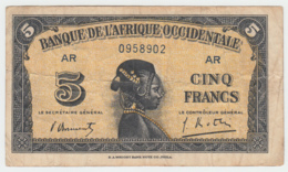 French West Africa 5 Francs 1942 VF Banknote Pick 28b 28 B - Sonstige – Afrika