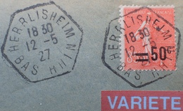 R1934/214 - TYPE SEMEUSE LIGNEE N°221 Seul Sur ✉️ D'HERRLISHEIM à STRASBOURG - VARIETE ➤➤➤ Surcharge Déplacée - Covers & Documents