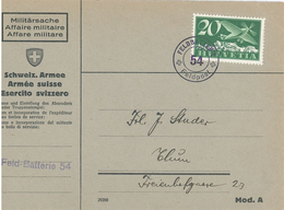 Kuvert Feldbatterie 54 Feldpost Armee - Brief Nach Thun - Poststempel