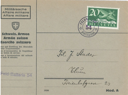 Kuvert Feldbatterie 54 Feldpost Armee - Brief Nach Thun - Oblitérations