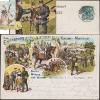 Allemagne 1898. Carte, Entier Illustré. Manœuvres Militaires. Guillaume II, Lapin Assassiné Par Un Plouc, Moulin à Vent - Conejos