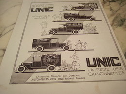 ANCIENNE PUBLICITE LA REINE DES CAMIONNETTES UNIC A PUTEAUX 1930 - Camions