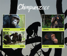 2019-07- LIBERIA-   CHIMPANZEES   4V    MNH** - Scimpanzé