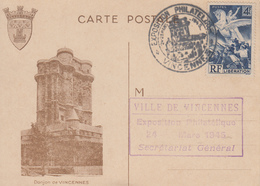 Carte  FRANCE   Exposition  Philatélique   VINCENNES   1945 - Esposizioni Filateliche