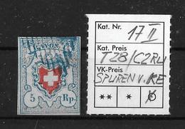 1851 RAYON I → Spuren Von Kreuzeinfassung SBK-17II / Type 28, Stein C2 Ru, Mit Blauer Eidg. Raute - 1843-1852 Kantonalmarken Und Bundesmarken