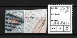 1851 RAYON I → Briefteil Mit SBK-17II Mit Schwarzer Raute Und Schwarzem RS Aarau - 1843-1852 Federal & Cantonal Stamps