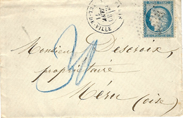 31 Janv. 1871 -enveloppe De Paris Hôtel De Ville Affr. N°37 Pour MERU ( Oise ) Occupation Prussienne - Taxe Allemande 30 - War 1870