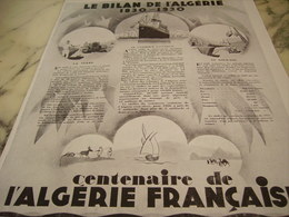 ANCIENNE PUBLICITE BILAN DU CENTENAIRE ALGERIE FRANCAISE 1929 - Ohne Zuordnung