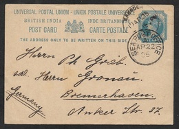 1905 - INDIA - 1A PSC Used In RANGOON, BURMA (MYANMAR) To BREMERHAVEN, GERMANY - 1882-1901 Imperium