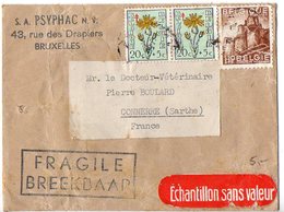 Belgique : Lettre 'Echantillon Sans Valeur' Au Tarif De 1F60 Pour La France - Covers & Documents