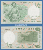 1958 ISRAEL  ½ LIRA FEMALE SOLDIER WITH BASKET OF ORANGES / TOMBS OF SANHEDRIN  KRAUSE 29a  UNC. CONDITION - Israël