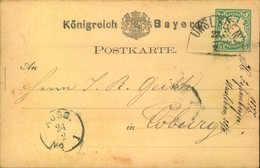 1877, UNSLEBEN, Segmentstempel Auf 5 Pfg. Wappen Ganzsachenkarte - Interi Postali