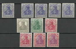 Deutsches Reich 1902/20 Germania, 11 Stamps, * (NB! 2 1/2 Mk Stamp Has A Thin/ Haftstelle) - Unused Stamps