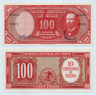 CHILE - 10 CENTESIMOS NOTE OVPT 100 PESOS ND (1960-61) P-127a - UNC - Chili