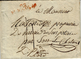 1809- TERR. CONQUIS - Lettre De 92 / St NICOLAS (l'Escaut ) 35 Mm Rouge Taxe 4d. Pour Sors Poterie - 1794-1814 (Période Française)