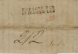 Lettre En Port Du De BILBAO Pour London -entrée France ESPAGNE PAR / St JEAN-DE-LUZ Noir - Entry Postmarks