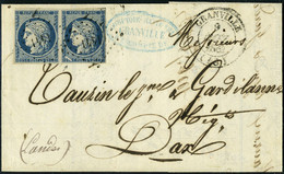 Lettre N° 4, 25c Bleu, Paire Hor. S/L, 1 Ex. Variété Important Trait Blanc Sur La Valeur 25c, TB - Autres & Non Classés