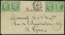 Lettre N° 12, 5c Vert 2 Paire (4ex) Sur L GC 4245 Villefranche Sur Saone 29 Mai 63 Pour LYon T.B. Affranchissement Rare - Andere & Zonder Classificatie