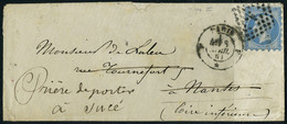 Lettre N° 14, 20 C Bleu Type I Piquage Susse Obl Sur L Paris 8 Avr 61 Pour Nantes Et Réexpédiée à Sucé T.B. Maury - Sonstige & Ohne Zuordnung