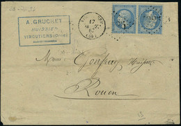 Lettre N° 22b, 20c + 20c, Paire Tête Bêche Sur L. Obl. GC 4285 Vimoutiers Pour Rouen, Excellent Centrage, Superbe, Signé - Otros & Sin Clasificación