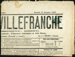 Lettre N°25. 1c Empire Lauré Seul S/journal Complet, Le Journal De Villefranche Du 15 Octobre 1870. Timbre T.B., Journal - Sonstige & Ohne Zuordnung