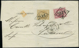 Lettre N° 28 + 49, 10c Napoléon Lauré + 80c Bordeaux Obl 2145 Pour Lucerne Suisse, Affranchissement Rare, TB Signé + Cer - Sonstige & Ohne Zuordnung